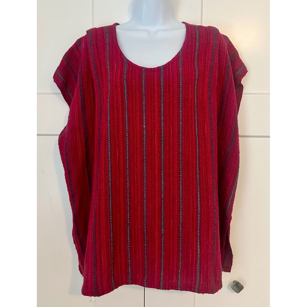 Genie the Weaver Handwoven Tunic Top Magenta Red Striped Boho Boxy Artisanal